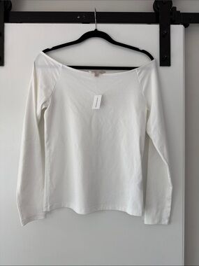 Banana Republic Women's White Boatneck Long-Sleeve Top